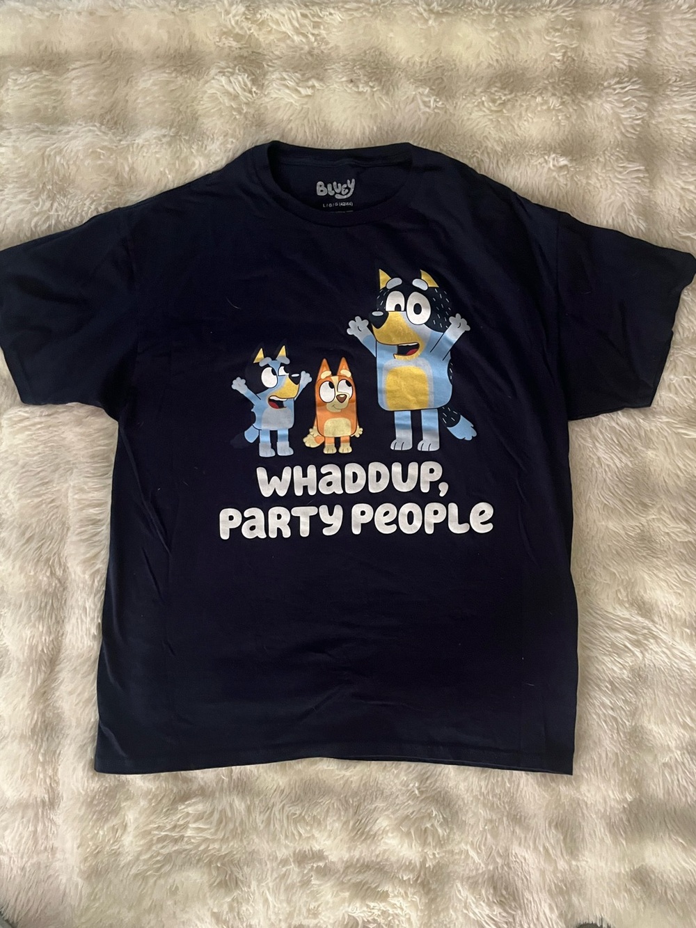 Bluey "Whaddup, Party People" Navy Graphic Tee